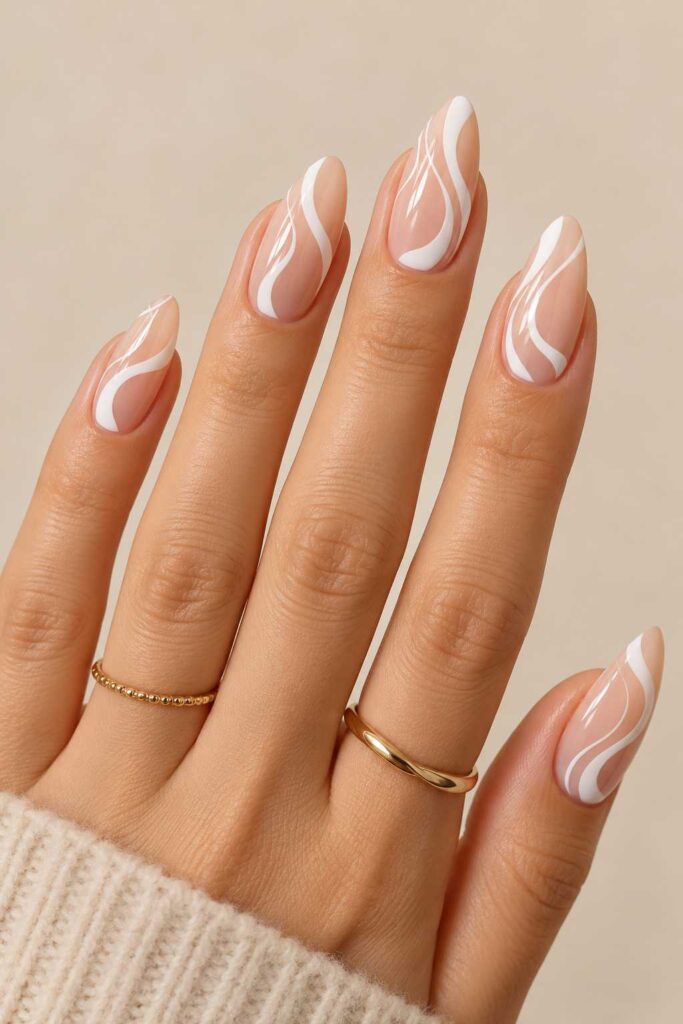White Swirl Nails