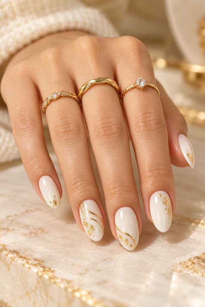 White and Gold Nails
