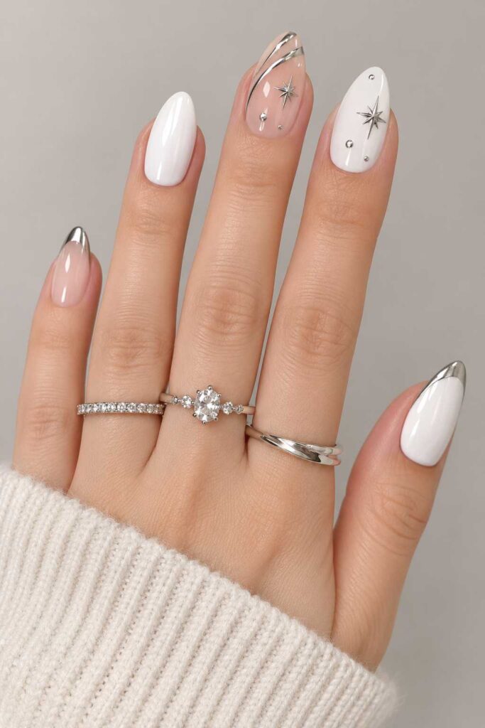 White and Silver Nails